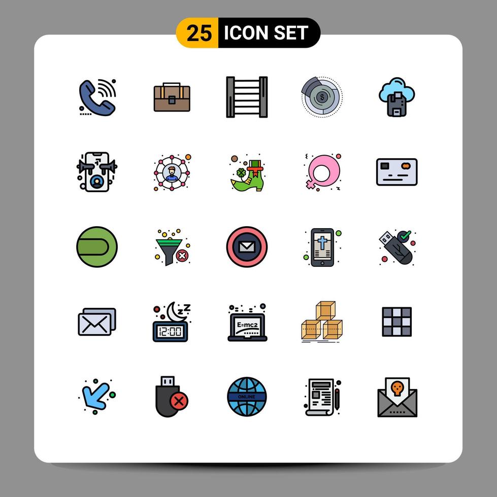 Set of 25 Modern UI Icons Symbols Signs for cloud financial hand bag diagram balance Editable Vector Design Elements