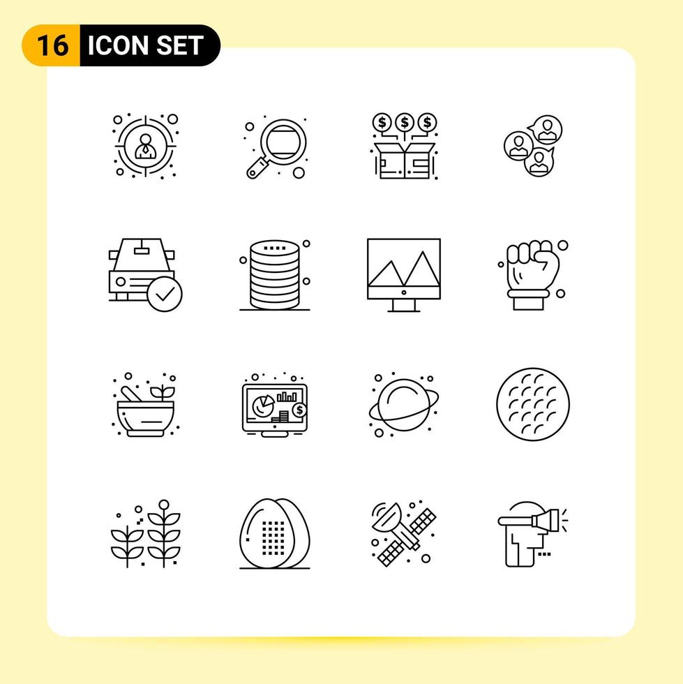 Set of 16 Modern UI Icons Symbols Signs for modern focus box business online Editable Vector Design Elements