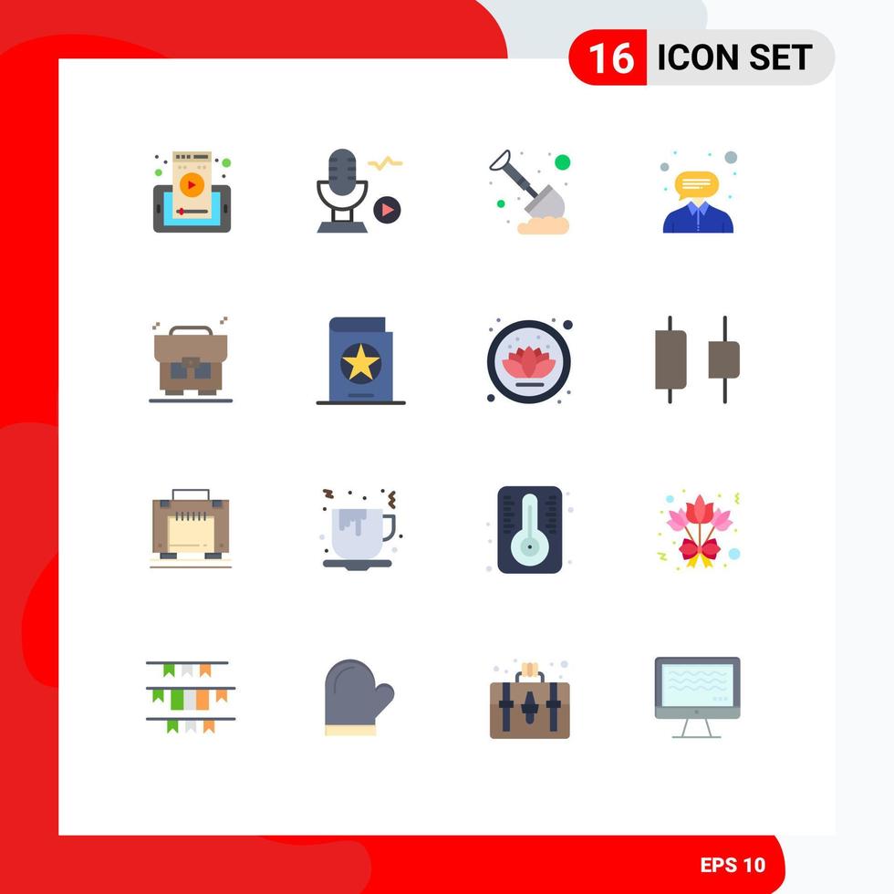 16 User Interface Flat Color Pack of modern Signs and Symbols of bag support labour help consultant Editable Pack of Creative Vector Design Elements