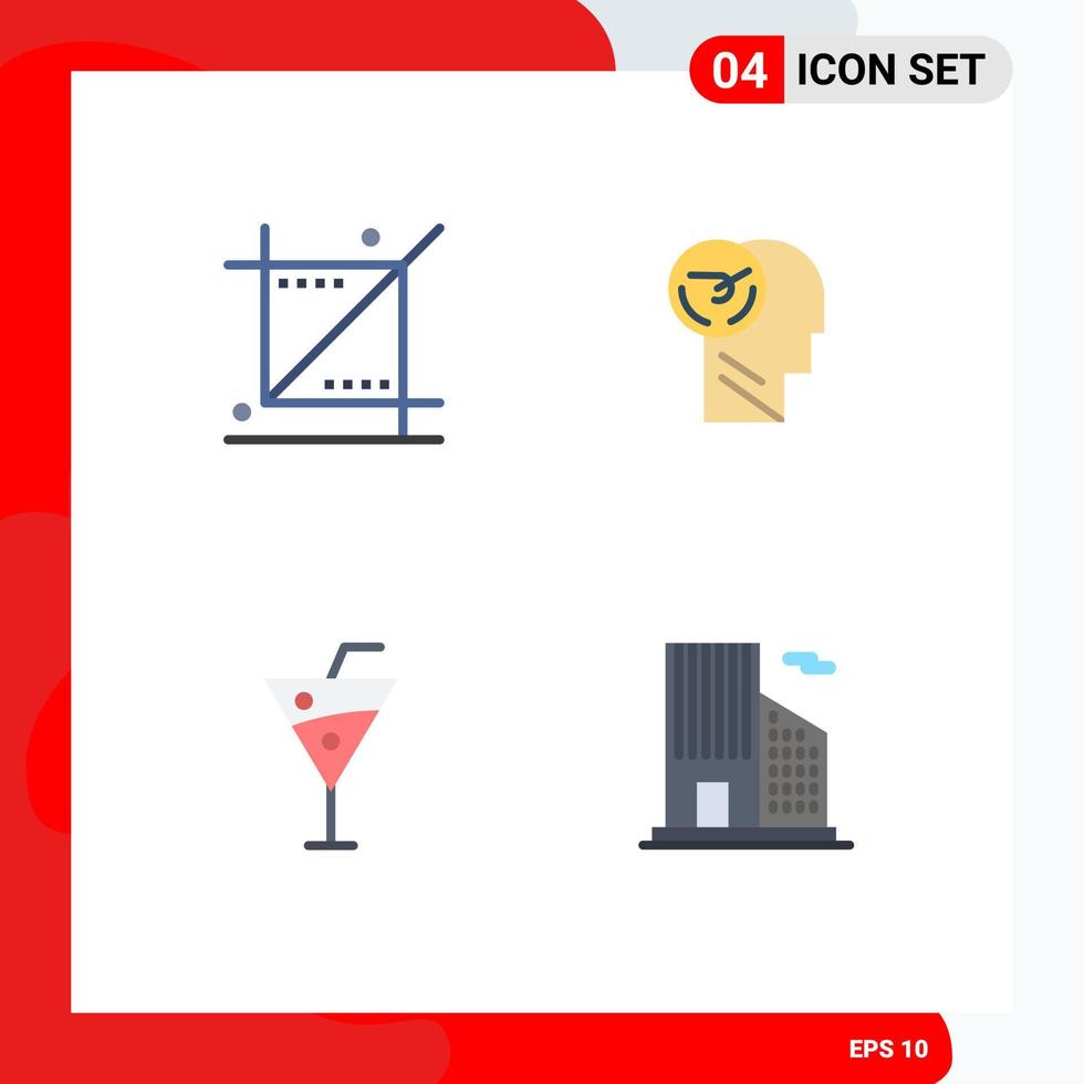 Modern Set of 4 Flat Icons Pictograph of crop speed tool brain beach drinks Editable Vector Design Elements