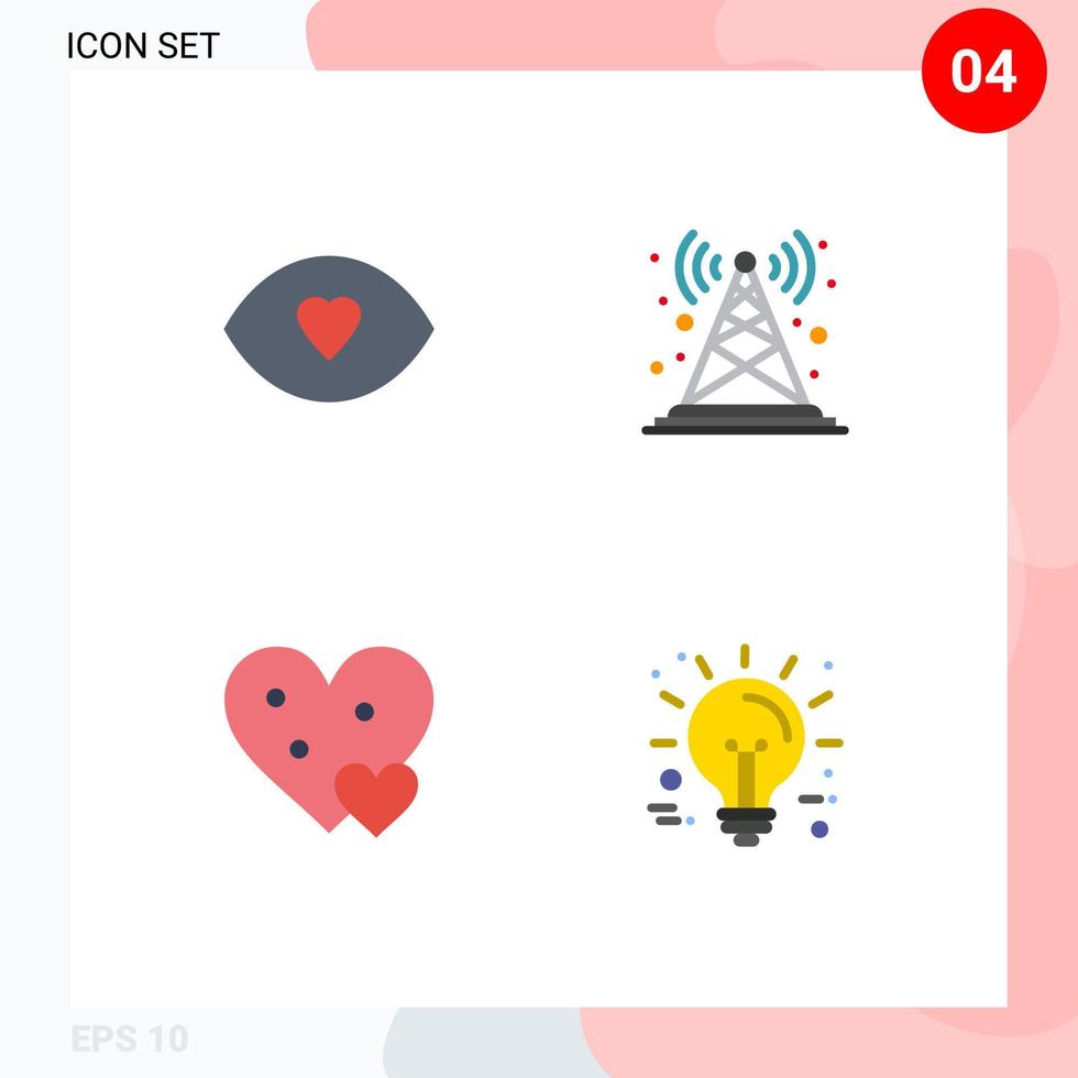 paquete de 4 signos y símbolos de iconos planos modernos para medios de impresión web como la estación de visión del corazón del ojo como elementos de diseño de vectores editables