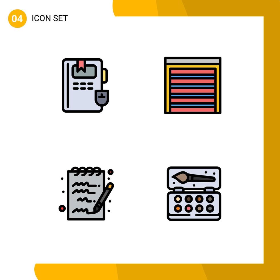 Set of 4 Vector Filledline Flat Colors on Grid for book notepad door house arts Editable Vector Design Elements