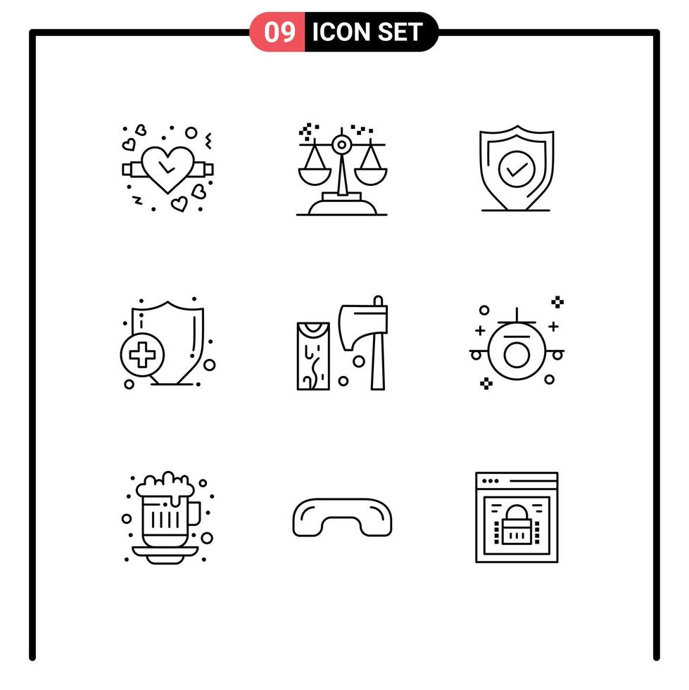 9 Universal Outlines Set for Web and Mobile Applications cutting axe confirm medical health Editable Vector Design Elements