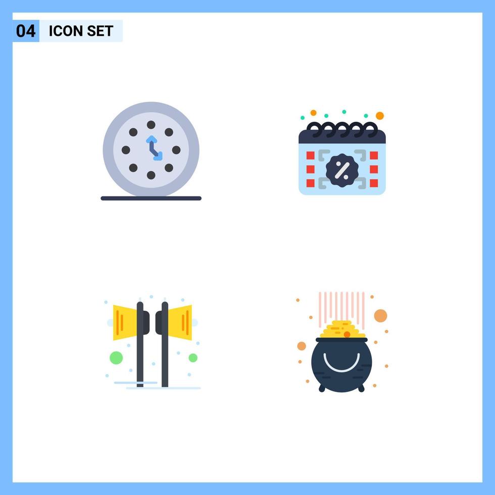 Pack of 4 creative Flat Icons of clock sale time calendar music Editable Vector Design Elements