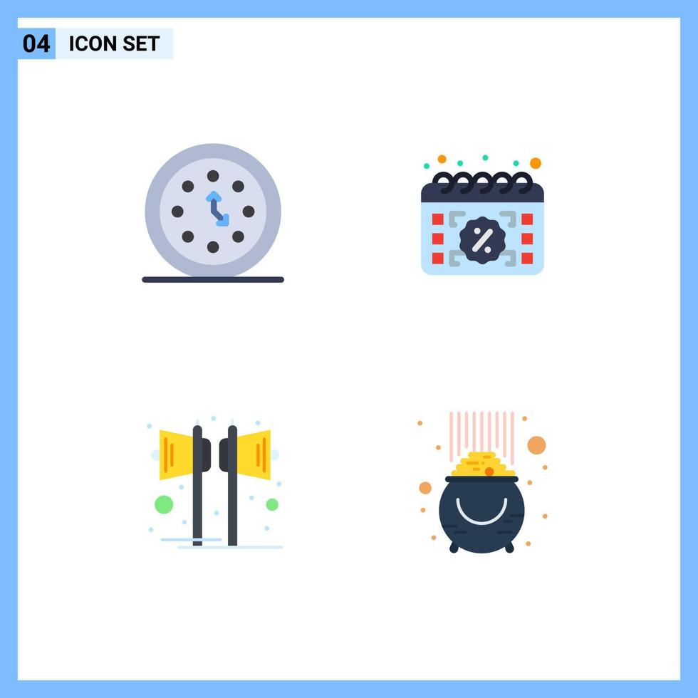 paquete de 4 iconos planos creativos de reloj tiempo de venta calendario música elementos de diseño vectorial editables vector