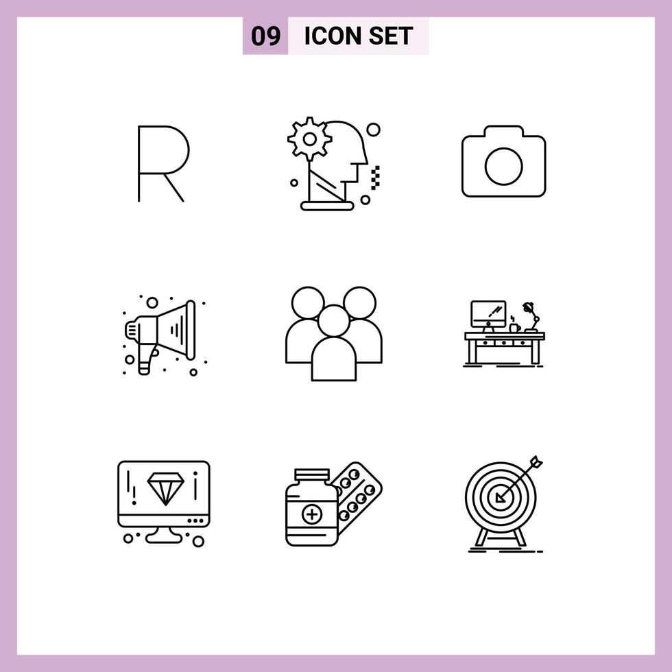 9 Creative Icons Modern Signs and Symbols of management employee personal speaker announce Editable Vector Design Elements