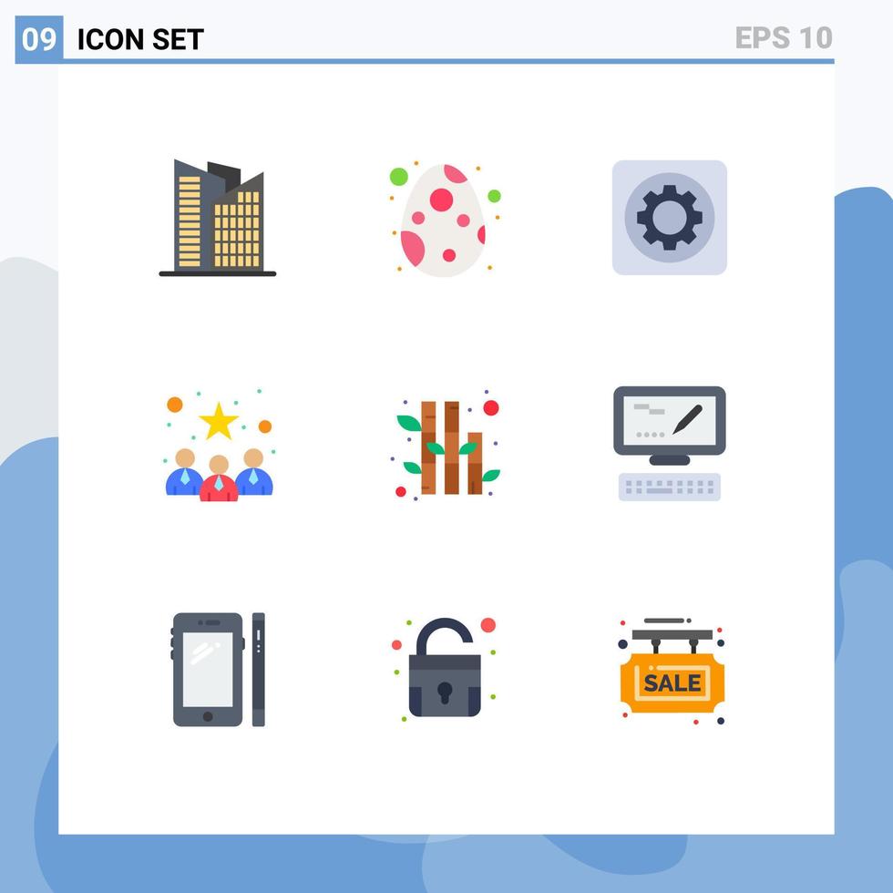 Mobile Interface Flat Color Set of 9 Pictograms of nature best team mechanic profile business Editable Vector Design Elements