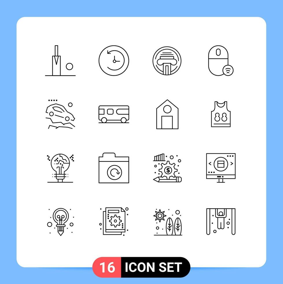 Pack of 16 Modern Outlines Signs and Symbols for Web Print Media such as falling down accident typewriter mouse gadget Editable Vector Design Elements