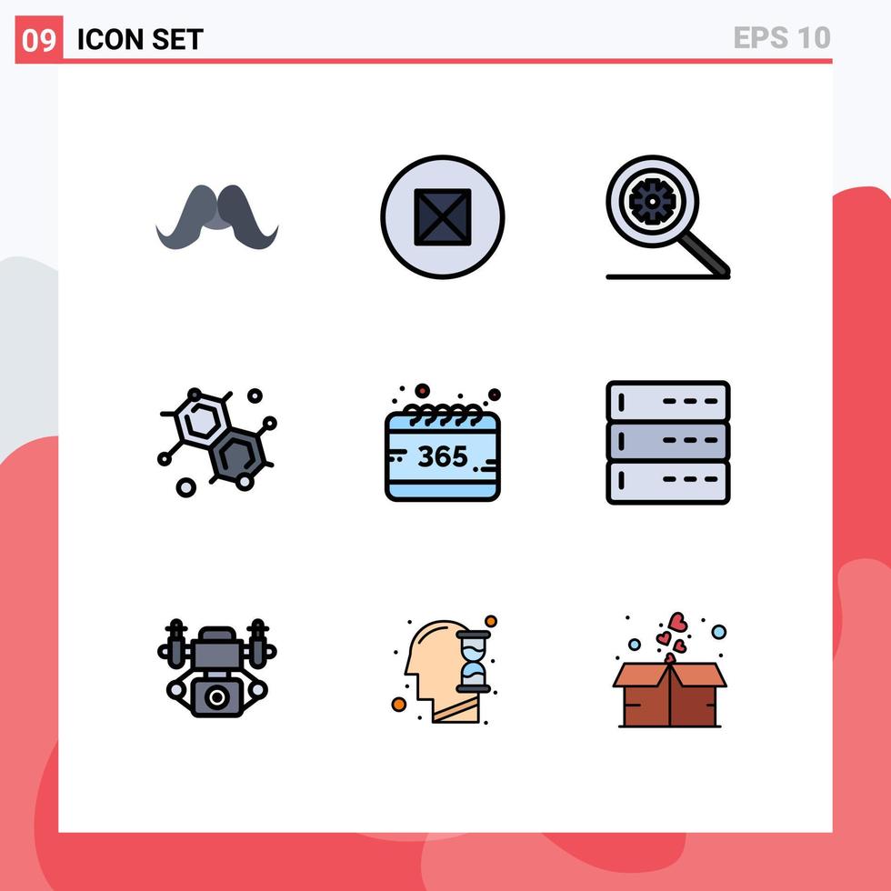 Pictogram Set of 9 Simple Filledline Flat Colors of year calendar control all molecular Editable Vector Design Elements