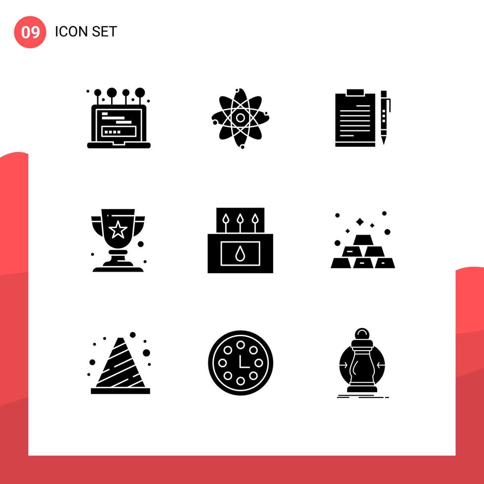 Group of 9 Solid Glyphs Signs and Symbols for winner award document sheet page Editable Vector Design Elements