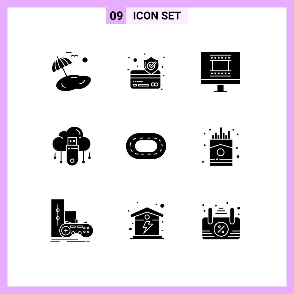 9 Thematic Vector Solid Glyphs and Editable Symbols of treadmill stadium photo frame store online Editable Vector Design Elements