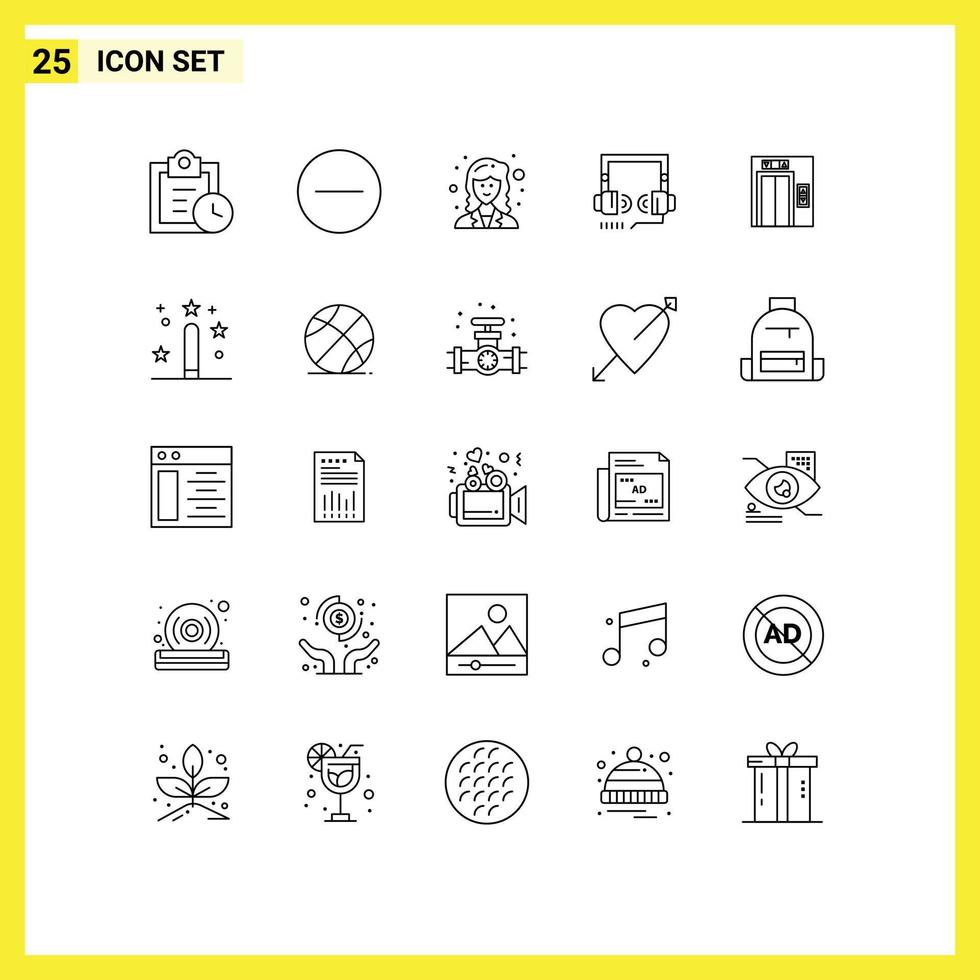 Group of 25 Modern Lines Set for coding building researcher lift seo Editable Vector Design Elements