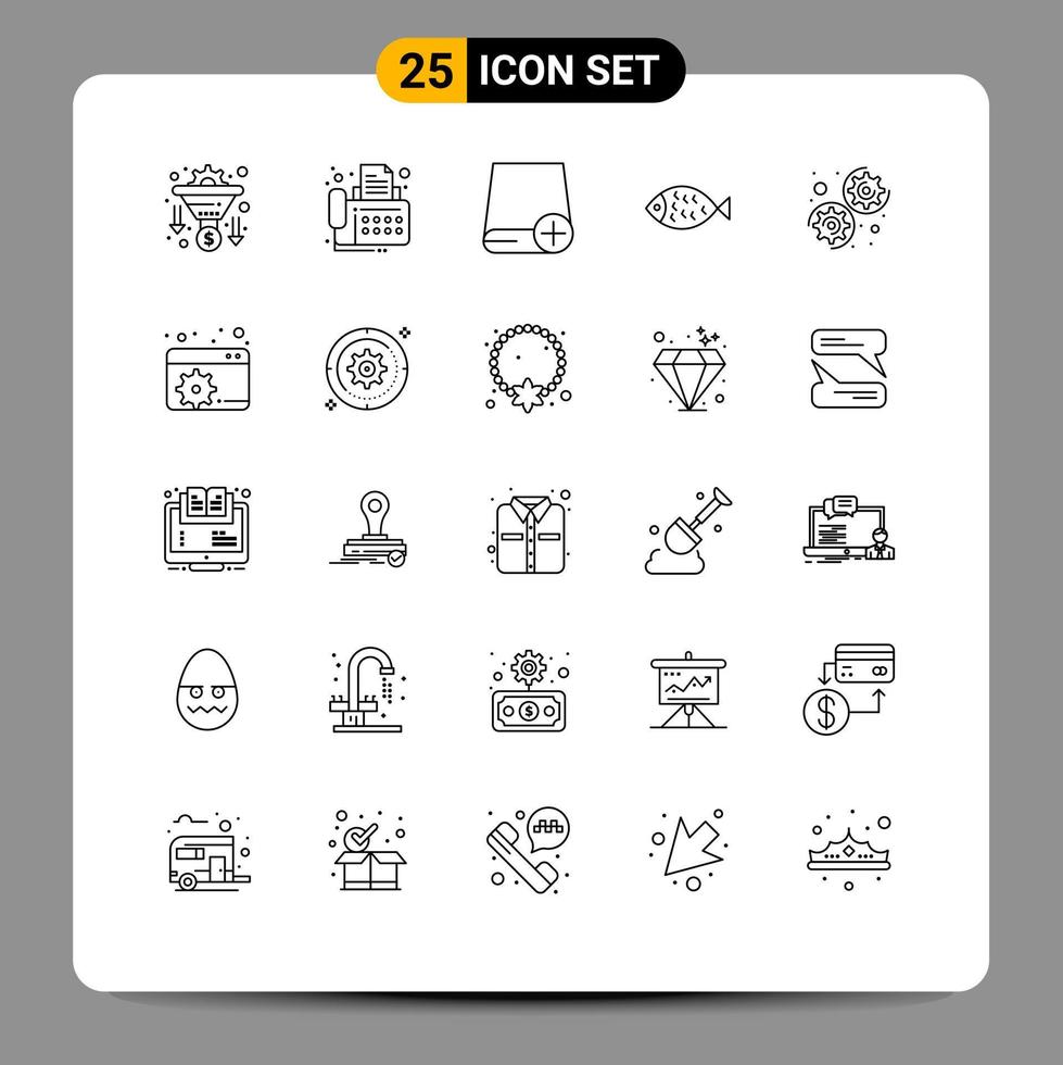 25 Universal Line Signs Symbols of gear easter add food gadget Editable Vector Design Elements