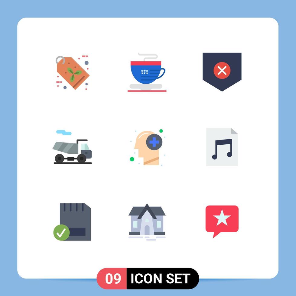 User Interface Pack of 9 Basic Flat Colors of mind healthy security head quad Editable Vector Design Elements