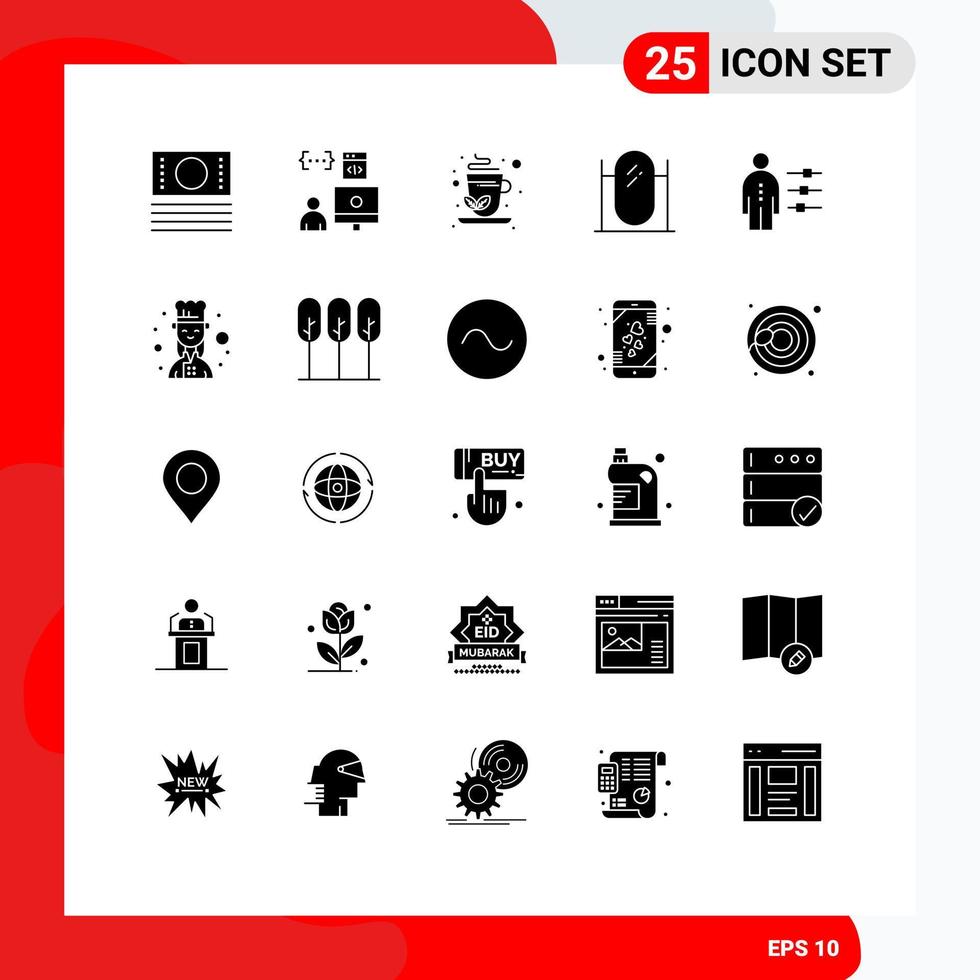 Solid Glyph Pack of 25 Universal Symbols of job abilities green tea mirror furniture Editable Vector Design Elements