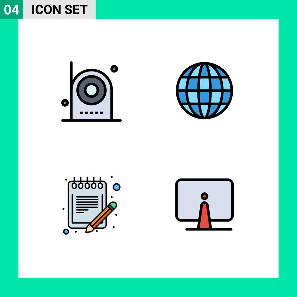 Modern Set of 4 Filledline Flat Colors Pictograph of camera order electronic globe schedule Editable Vector Design Elements