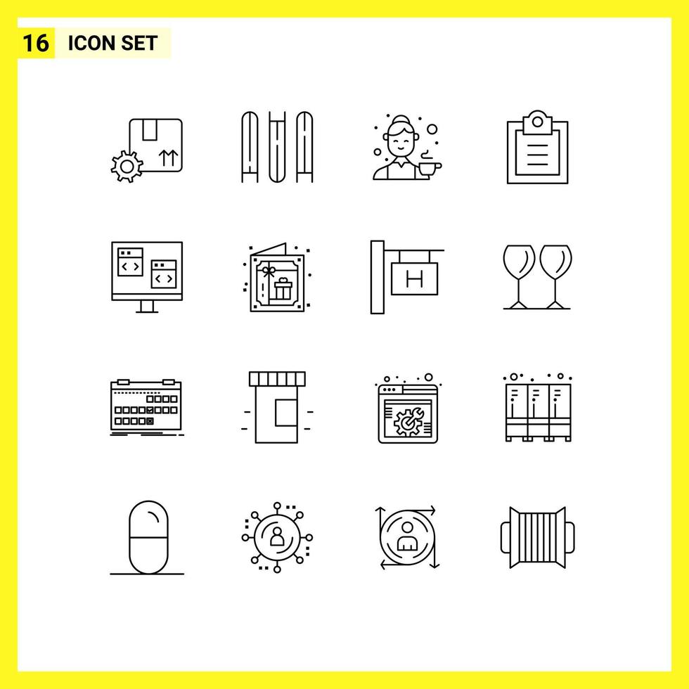 16 Outline concept for Websites Mobile and Apps computer app cook todo checklist Editable Vector Design Elements