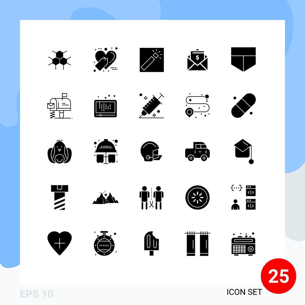 25 Solid Glyph concept for Websites Mobile and Apps shield mail photo dollar letter Editable Vector Design Elements