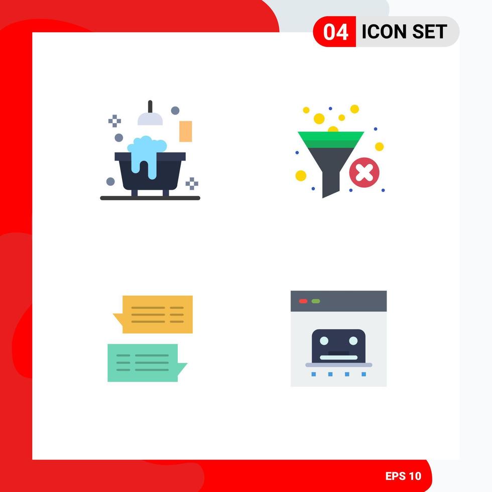 Pack of 4 Modern Flat Icons Signs and Symbols for Web Print Media such as bath bubble shower sort message Editable Vector Design Elements