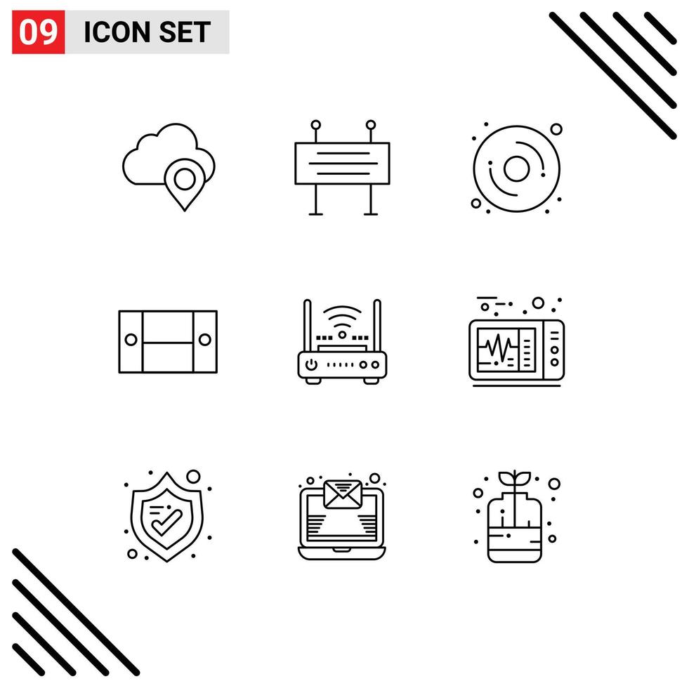 Stock Vector Icon Pack of 9 Line Signs and Symbols for network router computer home appliances desk Editable Vector Design Elements