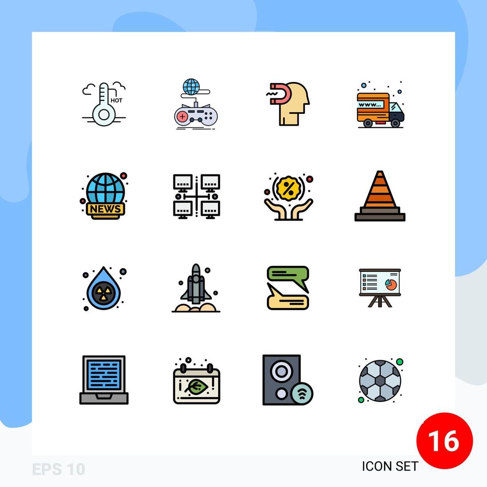 16 Thematic Vector Flat Color Filled Lines and Editable Symbols of domain international online hosting influence Editable Creative Vector Design Elements