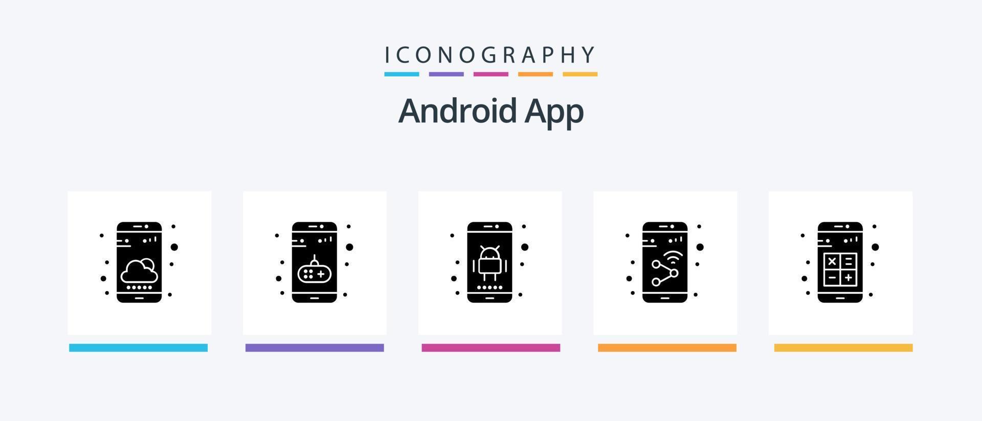 paquete de iconos de glifo 5 de la aplicación de Android que incluye agregar. teléfono inteligente androide. móvil. aplicación diseño de iconos creativos vector