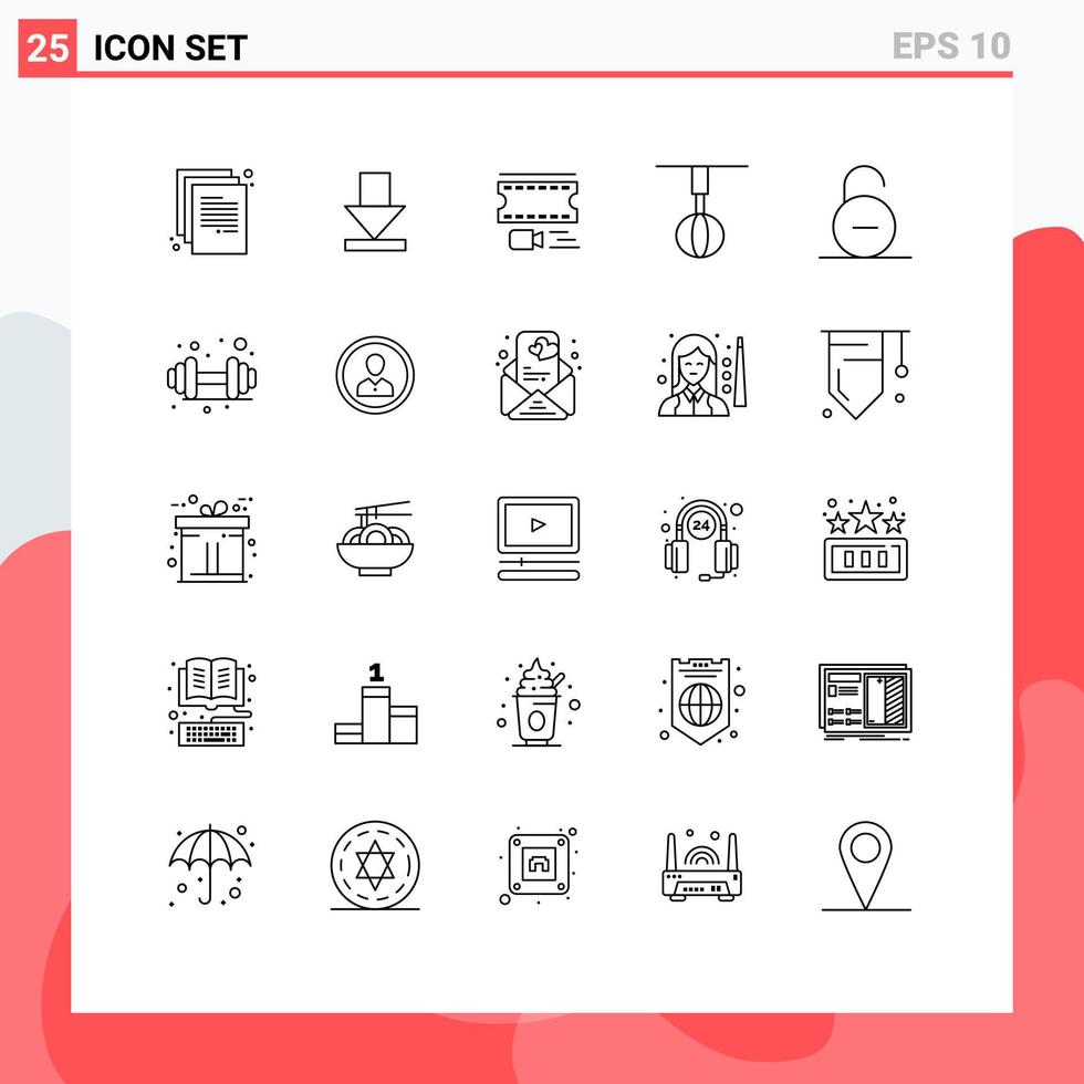 25 iconos creativos, signos y símbolos modernos de candado, batidor, película, casa, casa, elementos de diseño vectorial editables vector