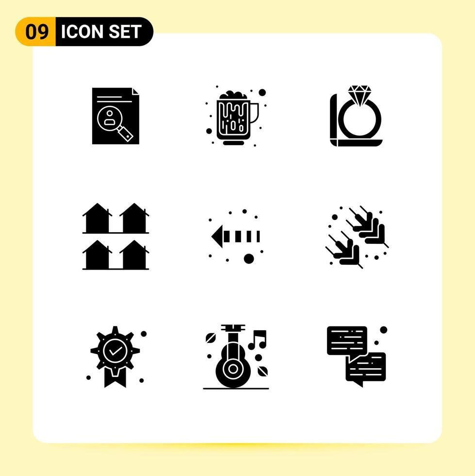 Set of 9 Modern UI Icons Symbols Signs for housing estate drink district gift Editable Vector Design Elements