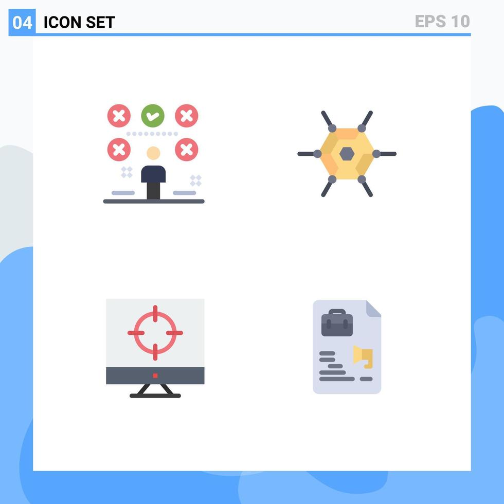 Modern Set of 4 Flat Icons Pictograph of checklist seo user network targeting Editable Vector Design Elements