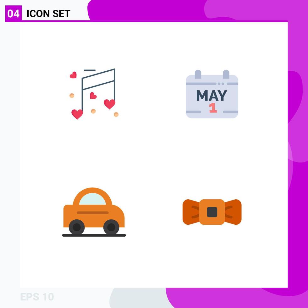 4 Universal Flat Icon Signs Symbols of music vehicle wedding day bow Editable Vector Design Elements