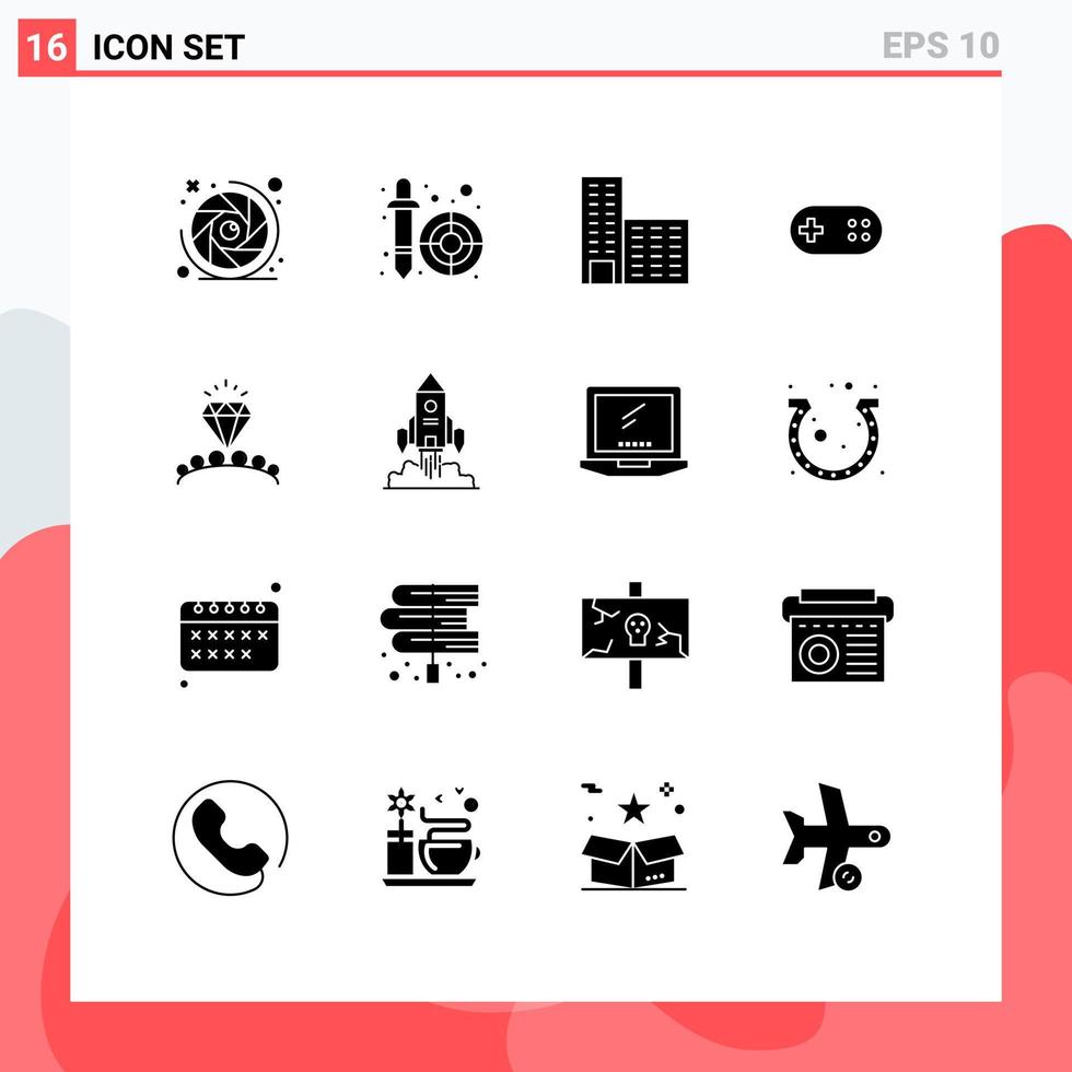 Set of 16 Modern UI Icons Symbols Signs for heart diamond architecture plus band Editable Vector Design Elements