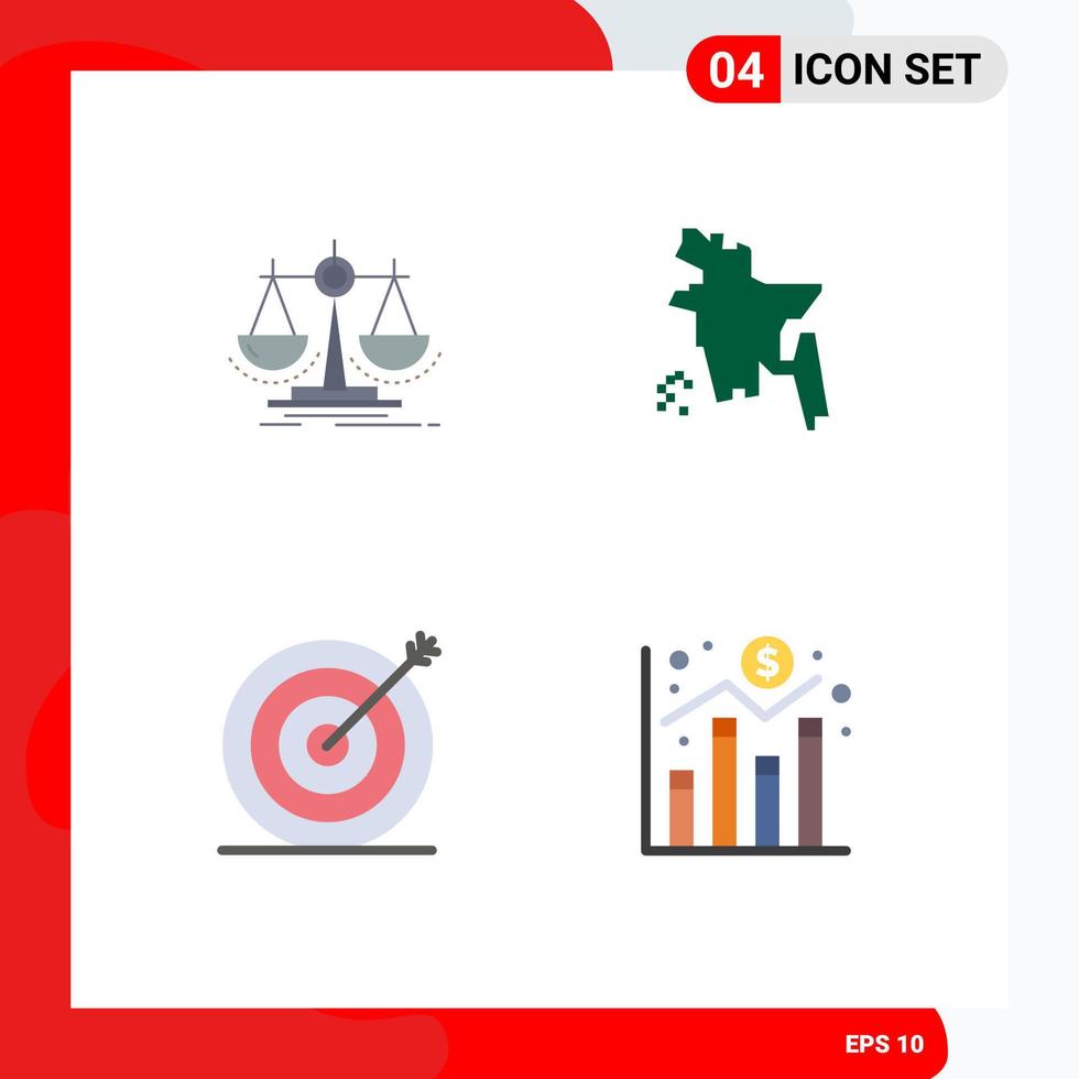 conjunto de 4 paquetes de iconos planos comerciales para la ley de objetivo de equilibrio bangladesh país objetivo elementos de diseño vectorial editables vector