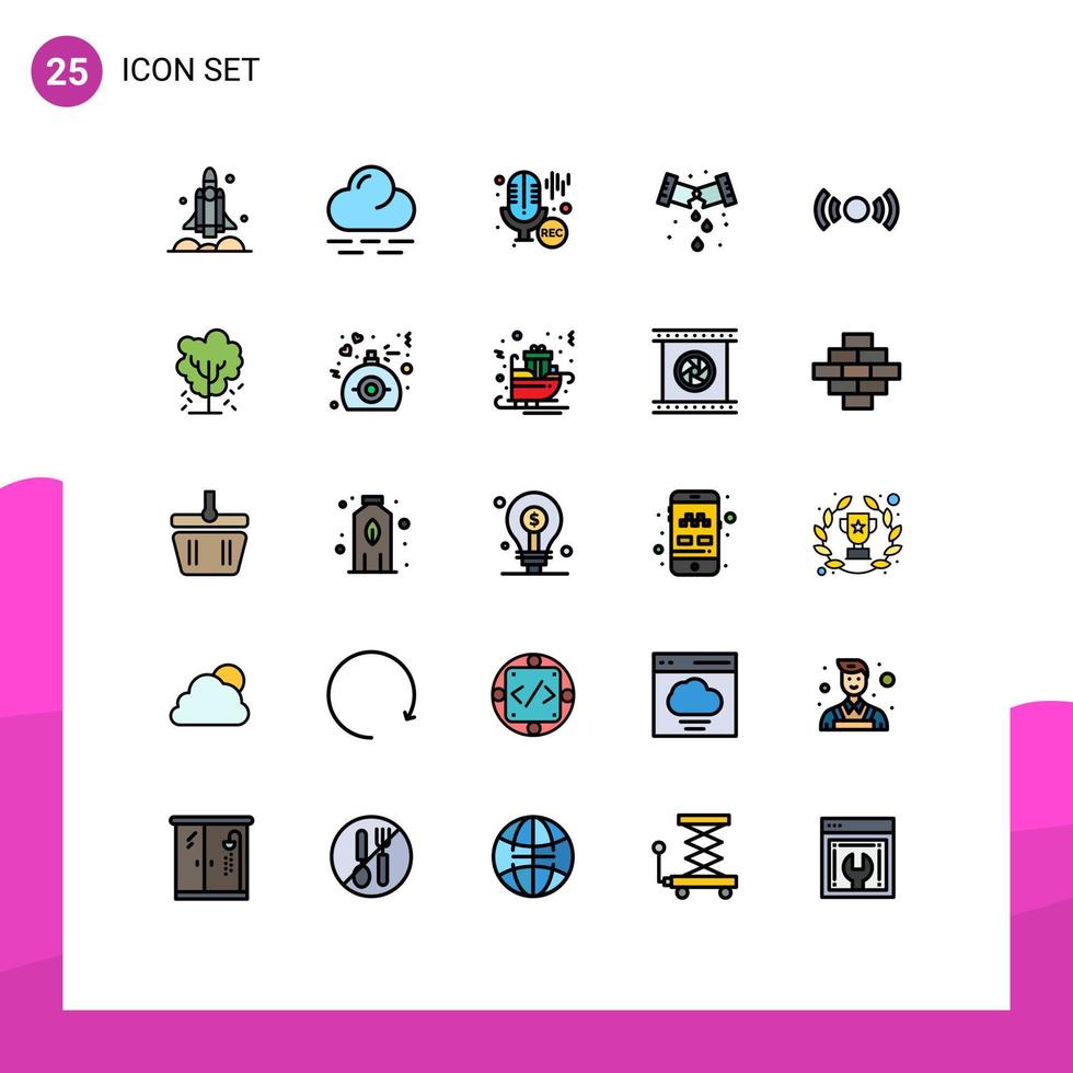 Set of 25 Vector Filled line Flat Colors on Grid for essential plumbing mic plumber leak Editable Vector Design Elements