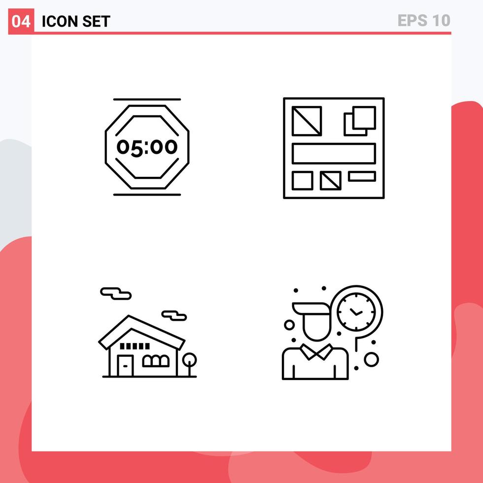 4 Universal Line Signs Symbols of stop work home work mockup employee Editable Vector Design Elements