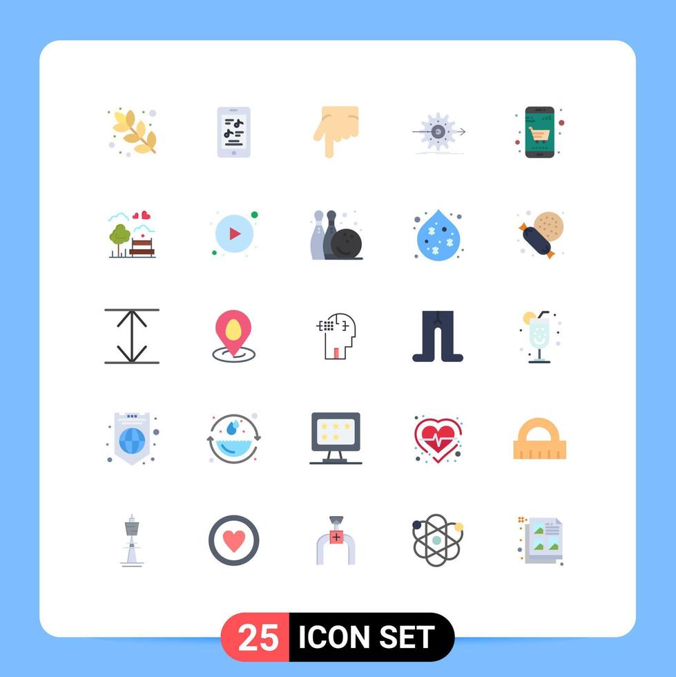 Group of 25 Flat Colors Signs and Symbols for cart basket forefinger gear work Editable Vector Design Elements