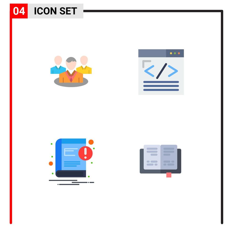 Pictogram Set of 4 Simple Flat Icons of group book conversation web content notice Editable Vector Design Elements