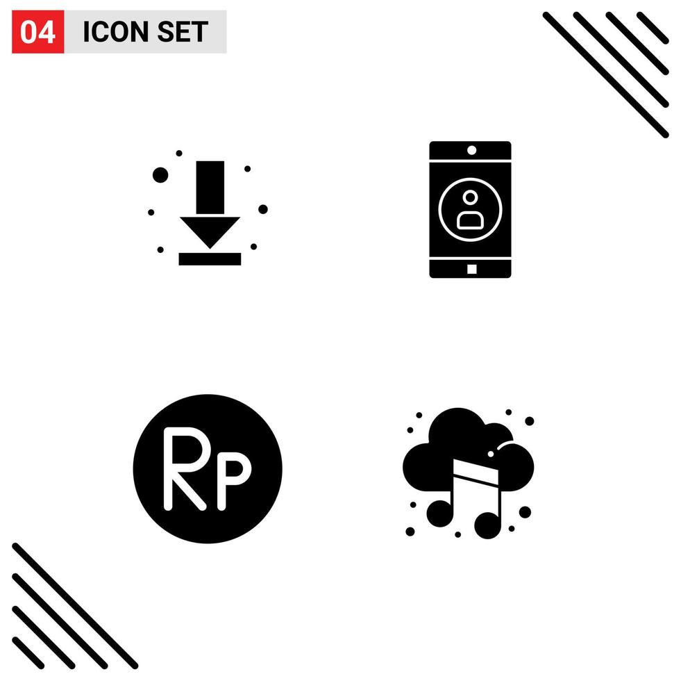 Solid Glyph Pack of 4 Universal Symbols of download indonesian full mobile application audio Editable Vector Design Elements