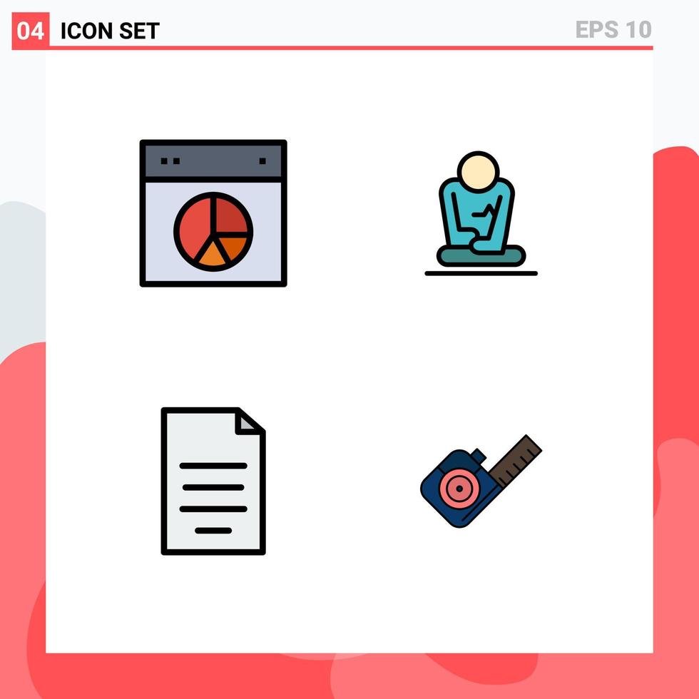 4 Filledline Flat Color concept for Websites Mobile and Apps chart document pie meditation file Editable Vector Design Elements