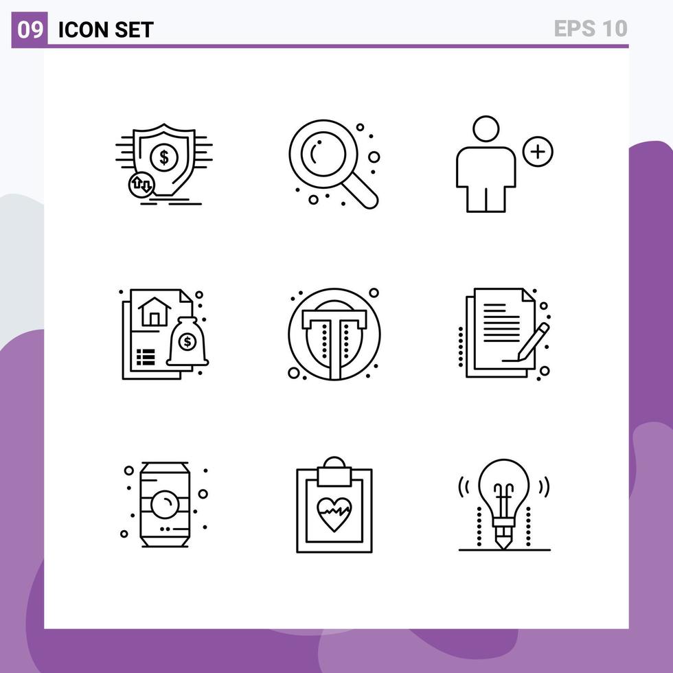 Pack of 9 creative Outlines of interface housing add financial new Editable Vector Design Elements