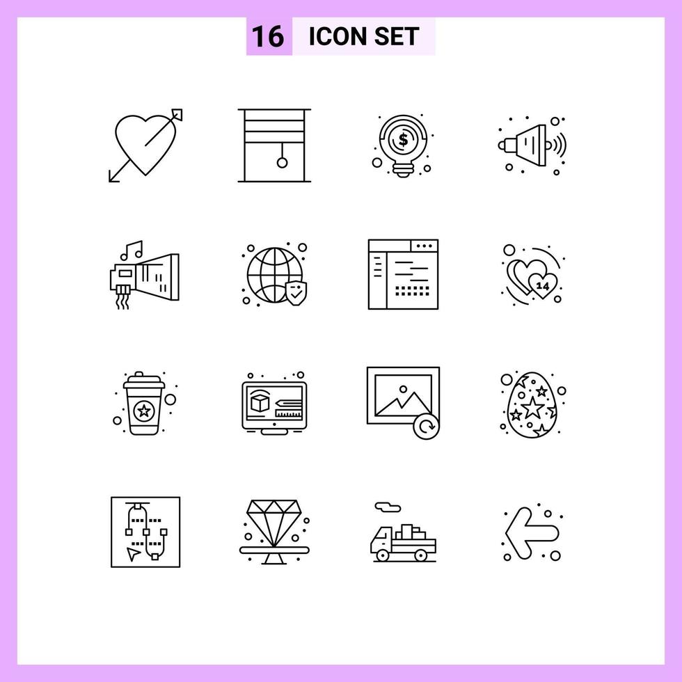 Pack of 16 creative Outlines of blaster volume rolled speaker money Editable Vector Design Elements