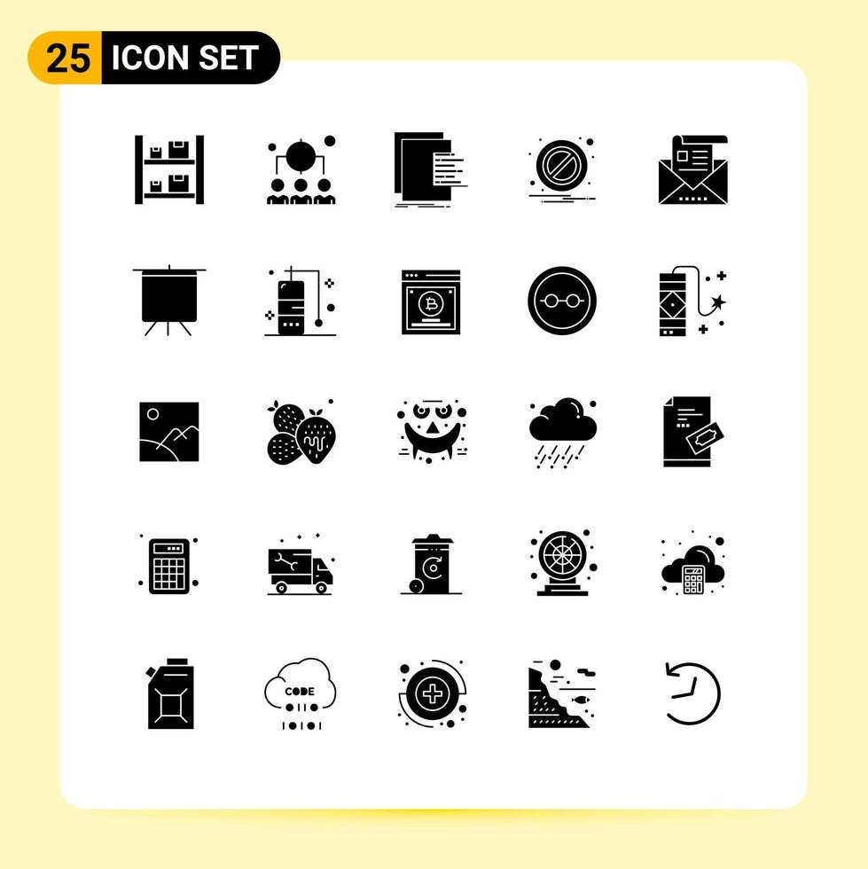 Editable Vector Line Pack of 25 Simple Solid Glyphs of communication warning chart notification valuation Editable Vector Design Elements