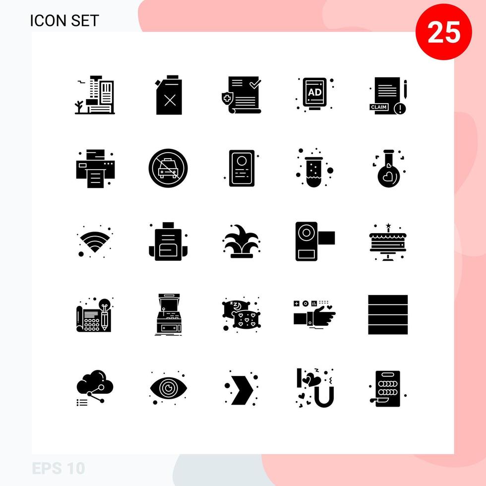 Pack of 25 creative Solid Glyphs of office report test medical billboard Editable Vector Design Elements
