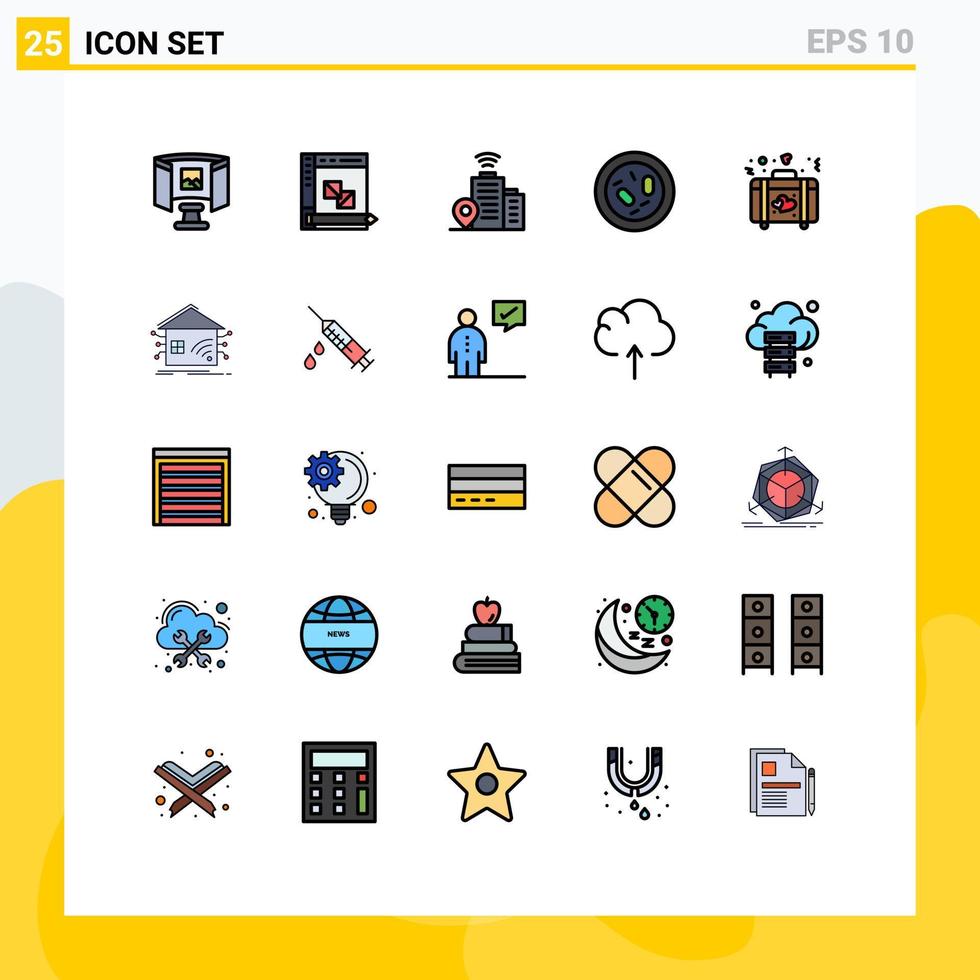 Universal Icon Symbols Group of 25 Modern Filled line Flat Colors of briefcase health planning germ bacterium Editable Vector Design Elements