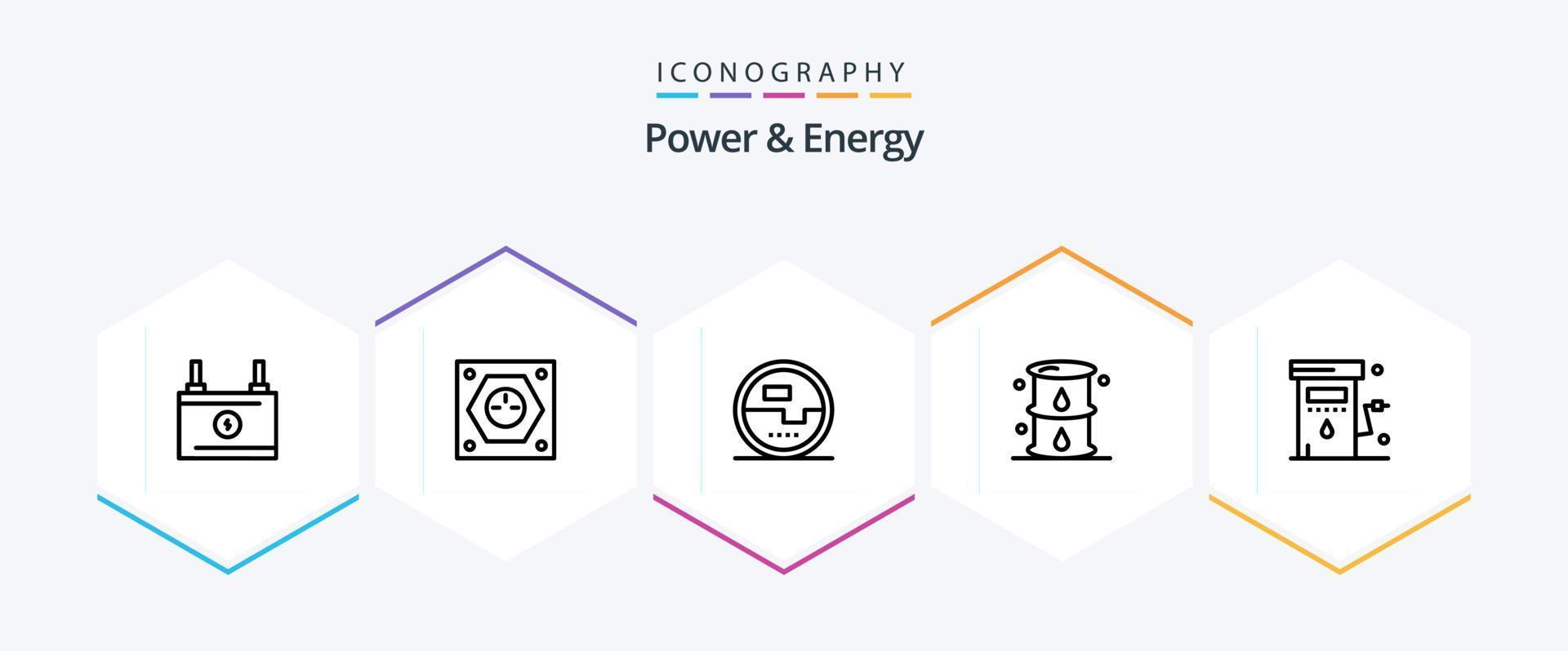 Power And Energy 25 Line icon pack including oil. fuel. socket. energy. measuring vector
