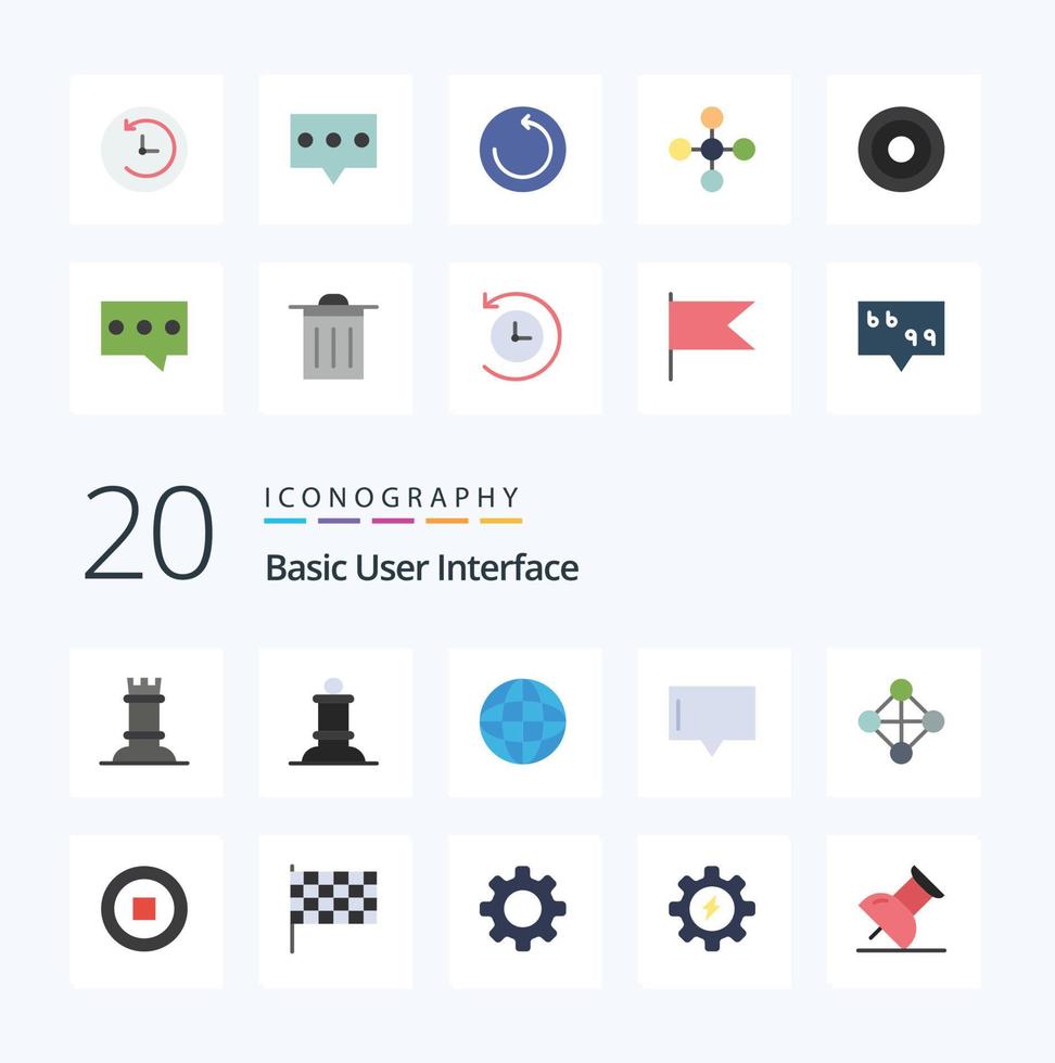 Paquete de 20 íconos básicos de color plano como jerarquía de topología de búsqueda básica de usuario vector