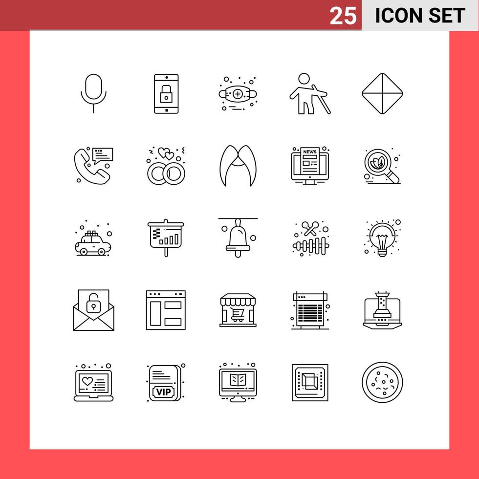 Line Pack of 25 Universal Symbols of pill people mobile application old mask Editable Vector Design Elements