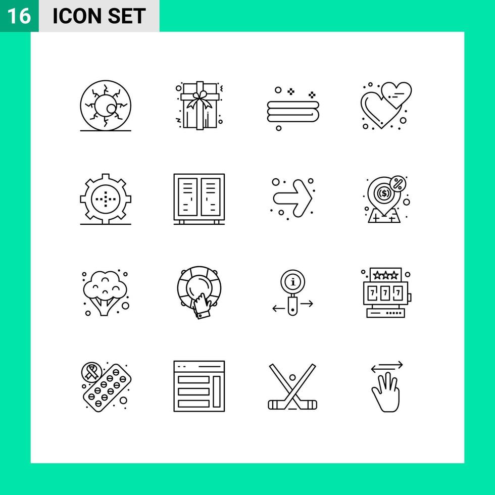 16 signos de contorno universal símbolos de gadget amor corazones amor limpio emojis elementos de diseño vectorial editables vector