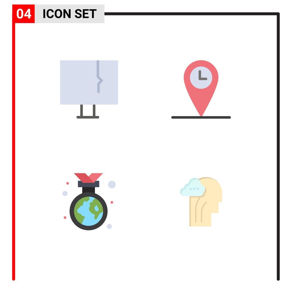 Set of 4 Vector Flat Icons on Grid for alert earth day virus location environment Editable Vector Design Elements