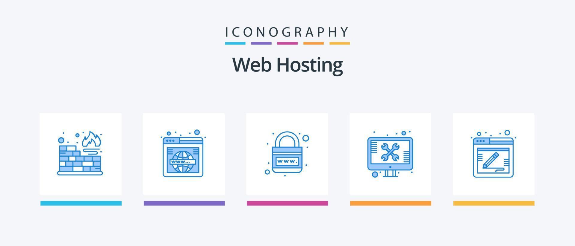 Web Hosting Blue 5 Icon Pack Including tools. support. earth. screen. web. Creative Icons Design vector