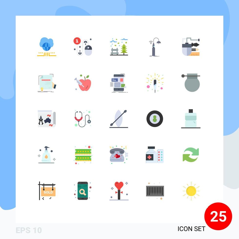 25 User Interface Flat Color Pack of modern Signs and Symbols of smart street pay per click lights tree Editable Vector Design Elements